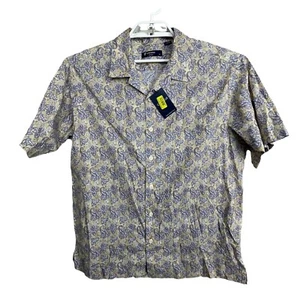 NWT Daniel Cremieux Classics Men’s L Tan Blue Paisley Short Sleeve Cotton Shirt - Picture 1 of 6