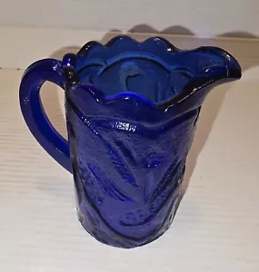 Vintage Cobalt Glass Creamer Bird Pattern - Picture 1 of 5