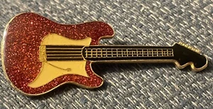 Vtg Guitar Brooch Pin Red Glitter Gold Tone Music Instrument Rock N Roll 2” - Picture 1 of 4