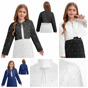 Kid Girls Jacket Satin Shrug Dress Up Coat Short Cardigan Warm Shawl Classic - Picture 1 of 41