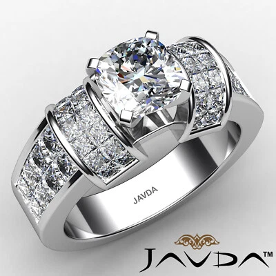 Anillo de compromiso cojín de diamantes conjunto invisible GIA color F y claridad SI1 2,86 ctw Foto 1 de 3