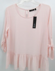 APT 9 RIBBED SILKY 3/4 SLEEVE PEPLUM TOP  Women's Large PALE PINK NEW WITH TAGS