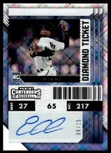2022 JAKE BURGER CONTENDERS DIAMOND TICKET AUTO /15 Edward Cabrera Miami Marlins - Picture 1 of 2