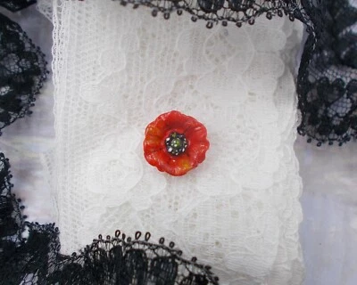 Tiny RED POPPY TIE Tack Red Flower Wedding Remembrance Tie Tack HAND PAINTED - Image 1 of 4