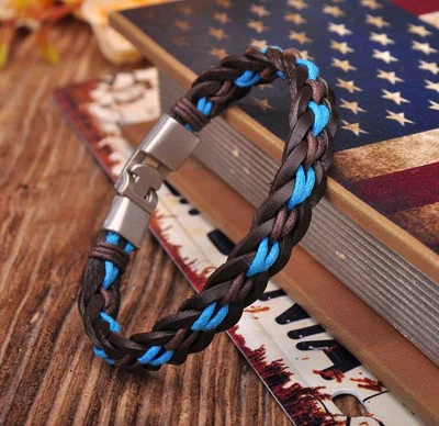 Pulsera brazalete brazalete marrón B trenzado de cáñamo y cuero hecho a mano para hombre G205 Surfer Foto 1 de 4