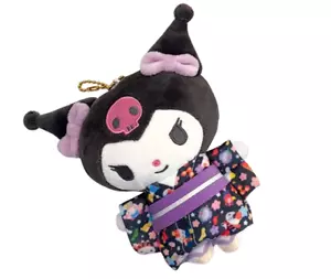 New Sanrio Kuromi Kimono Purple Sakura Plush KeyChain Key Fob Holder Charm - Picture 1 of 4