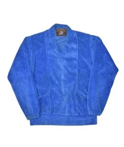 Vintage Velvet Sweatshirt Womens L Blue V Neck Velour Long Sleeve Pullover 80s - Picture 1 of 8