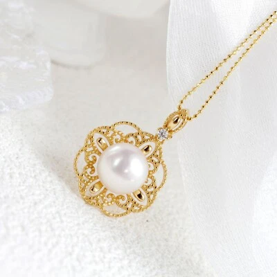 L06 Ciondolo Fiore Placcato Oro Con Perla Di Acqua Dolce In Argento Sterling 925 - Immagine 1 di 4