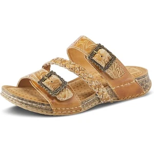 L’Artiste by Spring Step Womens Astra Leather Slide Sandal - Tan, 35M NEW - Picture 1 of 7