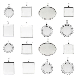 8 Stck. Gemischte Größe Quadrat Rund Oval Leere Einfassung Anhänger Charms Schmuck Teile - Bild 1 von 5