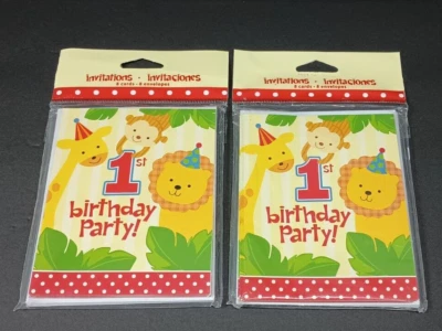 Zoo Jungle Safari Animals Cute Kids 1st Birthday Party Invitations w/Envelopes - Image 1 of 4