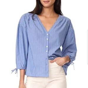 Madewell Top Morningview Blouse G7332 Stripe Tie Sleeve Top White Blue Size XS - Picture 1 of 7