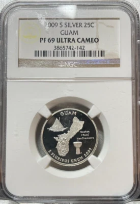 2009 S U.S. Guam Silver Quarter 25C NGC PF 69 Ultra Cameo - Image 1 of 2