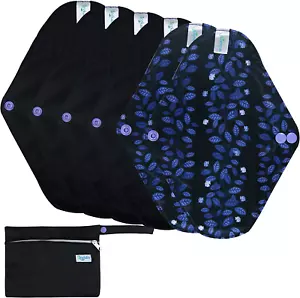 Reusable Menstrual Feminine Care Bamboo Cloth Pads Period 6PK +1Bag Eco Friendly - Picture 1 of 18