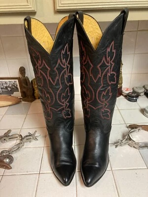 NOCONA WESTERN pointy DANCE party BOOTS 7 B MADE IN USA VINTAGE BLACK LEATHER - Image 1 of 4