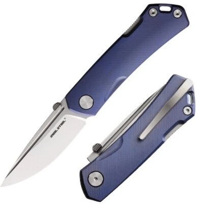 Real Steel Luna Maius Folding Knife 3" N690 Steel Blade Blue Titanium Handle - Image 1 of 3