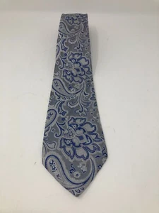 Geoffrey Beene Silver & Blue Paisley Tie 100% Silk - Picture 1 of 3
