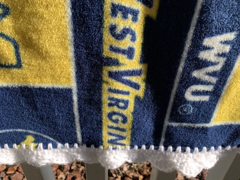 Crochet Edge West Virginia Mountaineers Fleece Baby/car Seat blanket Cover