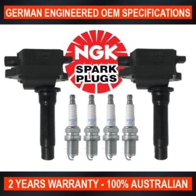 4x NGK Spark Plugs & 2x Swan Ignition Coils for Kia Sportage 1997-2004 2.0L DOHC - image 1 of 4