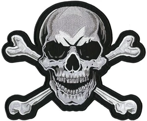 SKULL & CROSSBONES Patch 10" | Skeleton Half Skull | Embroidered Iron On Large - Bild 1 von 5