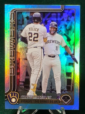 2025 Topps Update Series VETERAN COMBOS US233 Yelich & Chourio Aqua Foil SP - Image 1 of 2
