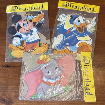 Lote 3 Decoración Fiesta Disneyland Dumbo Mickey Goofy Dennison De Colección Sellado MCM 60s Foto 1 de 4