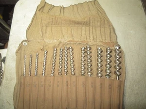 Vtg Russell Jennings 13 Pc. Auger brace Bits wloriginal canvas pouch complete - Picture 1 of 23