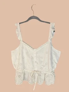 Paige Marsa Women Top Sz 14 White Eyelet Embroidered Drawstring Waist All Cotton - Picture 1 of 14