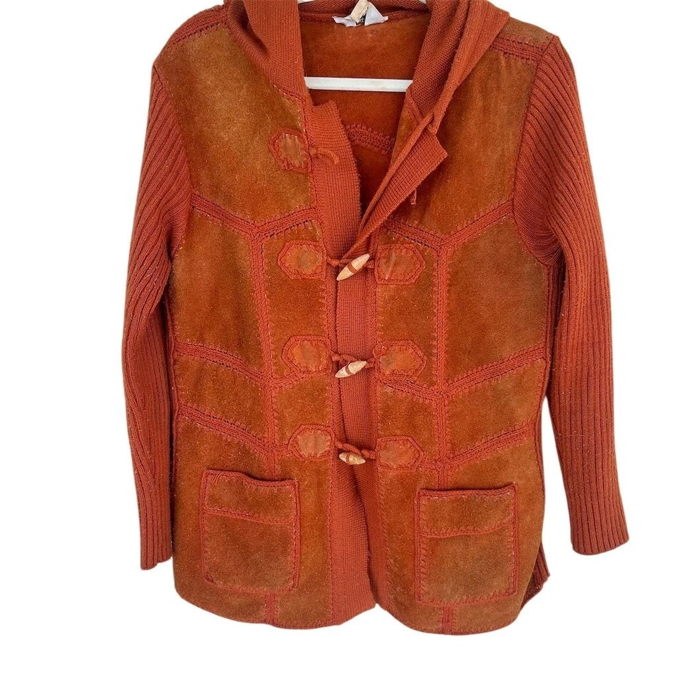 Chaqueta con Capucha Vintage Años 70 Para Mujer Gamuza L Óxido Patchwork Boho Retro Foto 1 de 4