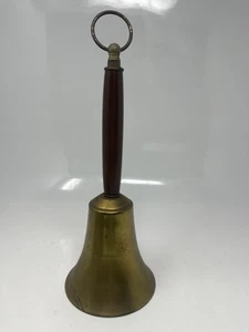 Vintage 13" Tall Brass Hand Bell with Wooden Handle 5" Bell School Dinner Ring - Picture 1 of 4