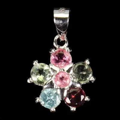 Colgante de plata de ley 925 redondo de turmalina de 3,5 mm joyas de piedras preciosas naturales Foto 1 de 4