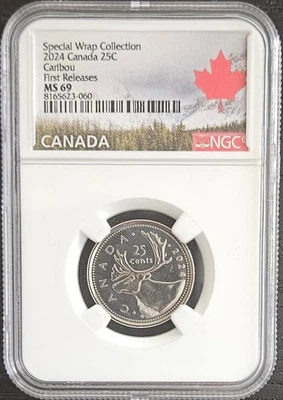 TOP POP 2024 Canada 25 Cent Caribou Special Wrap Collection NGC MS69 - Image 1 of 3