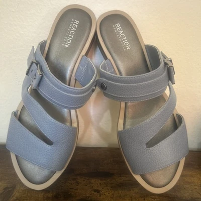 Kenneth Cole Reaction Julianna Asymmetrical Blue Demi Wedge Slide Sandals 8.5M - Image 1 of 4