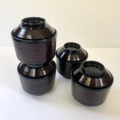 4 cuencos de arroz integral Japón con tapas, diseño de madera sintética, apilables, ¿plástico? Foto 1 de 4