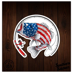 American Flag Bass Fishing - Vinyl Decal Sticker - Car Window Laptop - ebn8076 - Picture 1 of 6