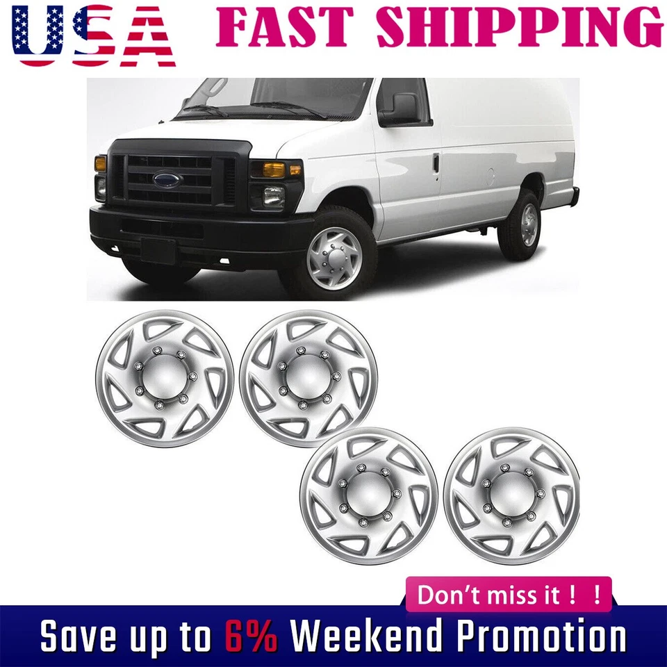 Juego de 4 cubiertas de rueda completas para Ford E150 E250 Econoline Van 16" tapacubos llantas Foto 1 de 4