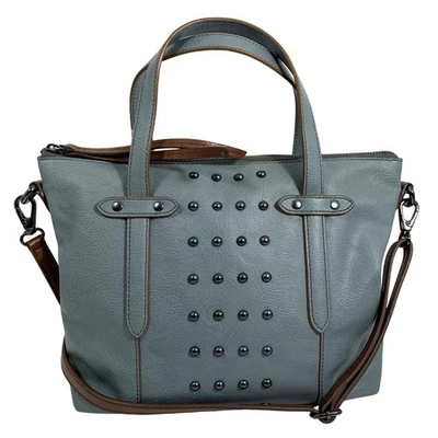 Bolso Bandolera de Hombro FOSSIL Azul Polvoriento y Marrón Cuero Vegano Tachonado Foto 1 de 4