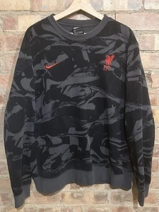 Nike Liverpool FC Sweatshirt Pullover Size L 52” Fleece Crewneck Camo Black/Grey - Picture 1 of 6