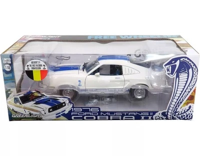  Greenlight 1976 Ford Mustang II Cobra II 1/18 White Blue Diecast Model  - Image 1 of 2