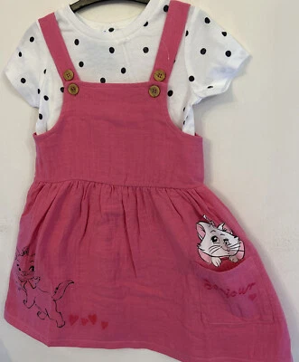 2/3 Years Pink Pinafore & White Short Sleeved T-shirt ~ Disney Marie - Image 1 of 4