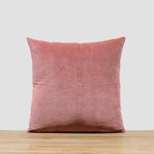 Luxury Dusty Pink Cotton Velvet Pillow Cover – Solid Decorative Cushion Case - Picture 1 of 5
