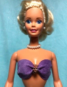 PURPLE SUEDE BRA GENUINE LEATHER BARBIE DOLL CLOTHES W/ COPPER FLOWER BEADS - Picture 1 of 2