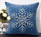 Christmas Blue Velvet Bling Crystal Pillow cover Beaded designer decorative