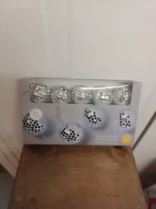 10 LED Silver Disco Ball String Lights Mirror 6.9 Ft Battery Operated Cool White - Picture 1 of 3