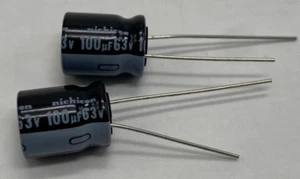Pack of 2, Nichicon UVZ1J101MPD electrolytic capacitor radial lead 100uf/63V - Picture 1 of 2