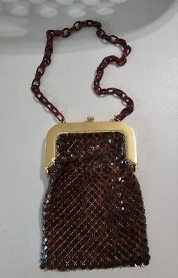 Bolso Whiting & Davis 2816 Malla Esmaltada Metal Lucite Tortuga Mediados de Siglo Foto 1 de 4