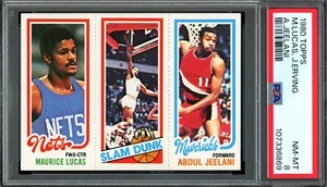 1980 Topps MAURICE LUCAS/JULIUS ERVING Slam Dunk HOF/ABDUL JEELANI PSA 8 NM-MT - Foto 1 di 2