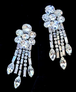 Pendientes de clip colgantes de diamantes de imitación transparentes de colección de 3" de largo 5 filas de boda ¡HERMOSOS! - Imagen 1 de 5