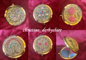 GILT DOMED FILIGREE CRYSTALS MIRROR COMPACT FOR MAKE UP HANDBAGS CHRISTMAS ETC 1 - Picture 1 of 4