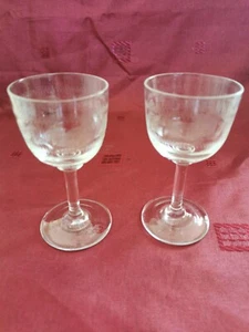 Two Victorian Stemmed Sherry Glasses Lovely Engraved Design, Elegent, Dainty  - Picture 1 of 12